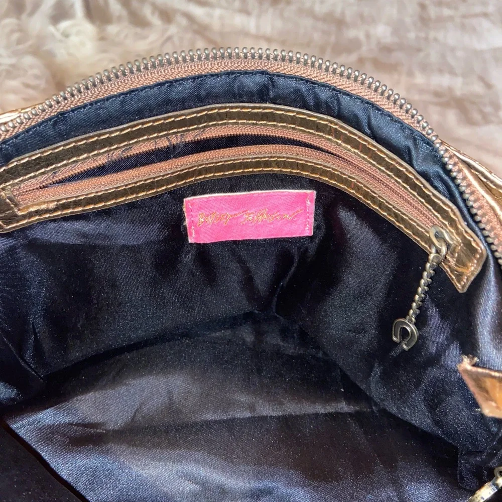 Betsey Johnson Gold Jeweled Shoulder Bag with Red Accents